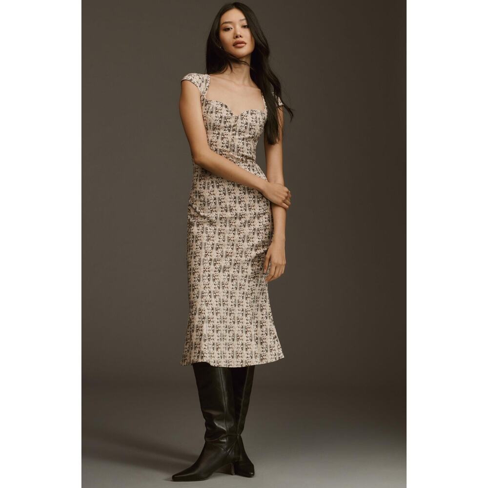 NWT Anthropologie The Cecily Fit & Flare Sweetheart Dress Size L Neutral #7E454